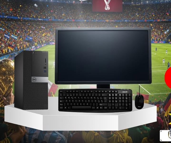 Ejemplo ilustrativo de computadora de escritorio con monitor, teclado y mouse